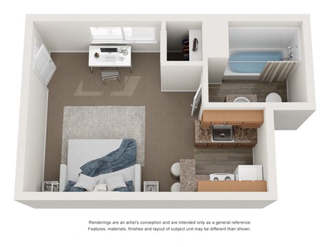 Floor plan for studio, 1 bath, 325 sqft